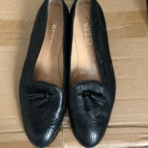 Gucci Black Leather Loafers with Tassels